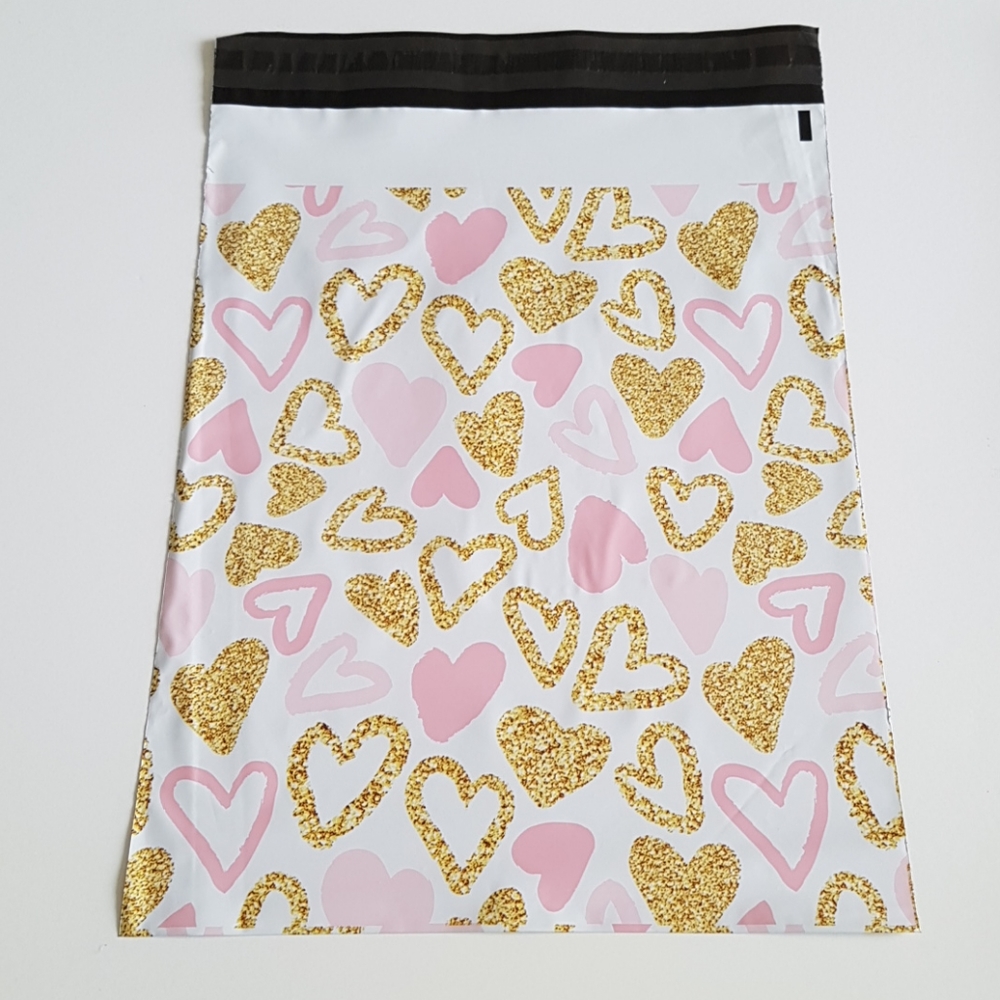 25 pcs Pink Gold Hearts Poly Mailers 10"x13" inches